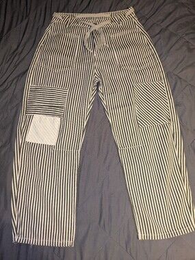 Striped Dark Blue & White Barrel Pants